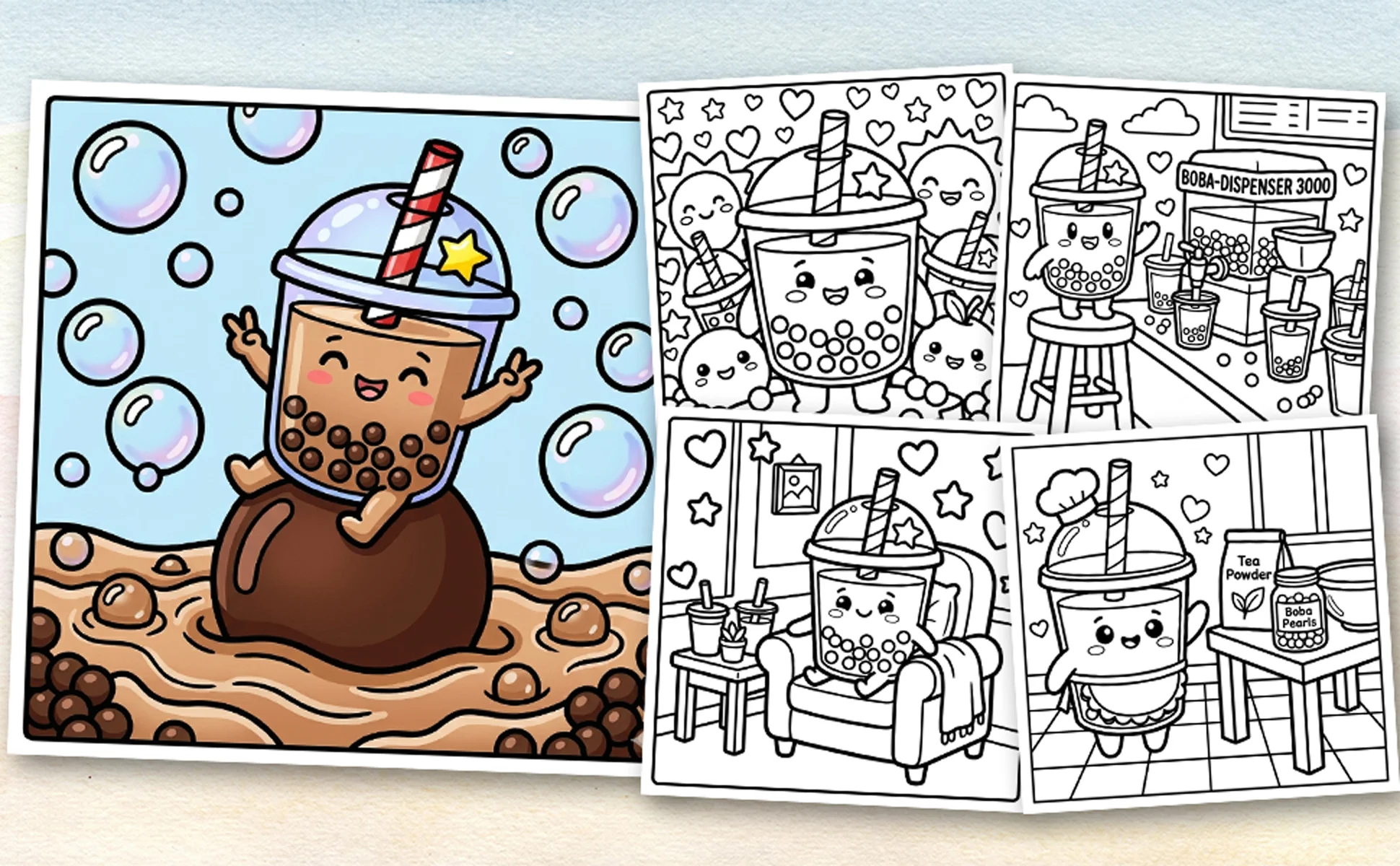 Little Fat Bubble Tea & Friends: A Bold & Easy Boba Coloring Book for Kids and Adults – Cute Kawaii Milk Tea Characters with Thick Lines for Relaxation and Stress Relief