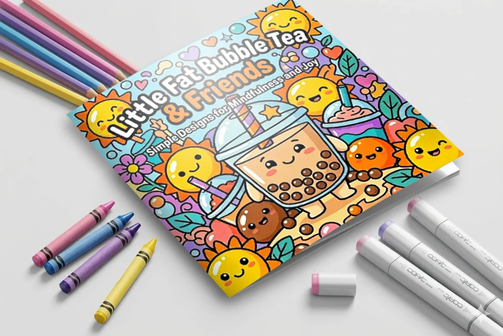Little Fat Bubble Tea & Friends: A Bold & Easy Boba Coloring Book for Kids and Adults – Cute Kawaii Milk Tea Characters with Thick Lines for Relaxation and Stress Relief