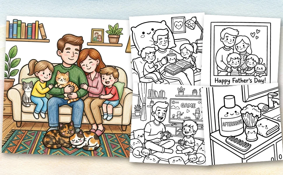 HAPPY FATHER'S DAY: A Cute And Heartwarming Retreat For amazing Dad: Bold & Easy Coloring Book